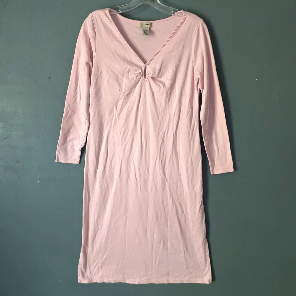 L. L. Bean Nightgown Pink S 100% Supima Cotton Knit Long Sleeves Cozy Sleep PJs